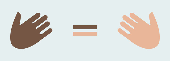 Zwei Hände mit heller Hautfarbe und dunkler Hautfarbe als Zeichen für Gleichheit und gegen Rassismus, Hass und Fremdenfeindlichkeit