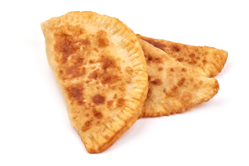 Homemade Fried Cheburek Pies, isolated on white background