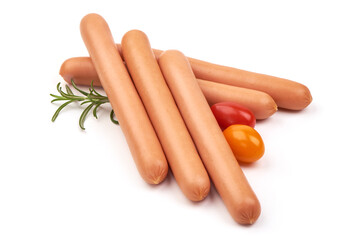 Boiled sausages, isolated on white background