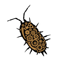 A steampunk woodlouse isolated on a white background. Vector illustration. Fantastic insect in vintage style for tattoo, sticker, print and decorations.