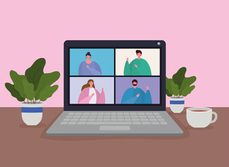 People on laptop in video conference design, Call online chat and webcam theme Vector illustration