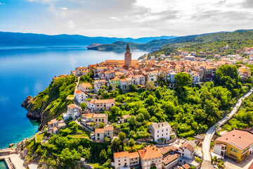 Beautiful town Vrbnik, Krk island, Croatia, aerial view