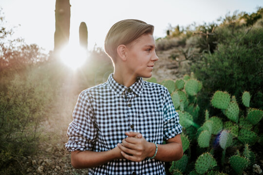 portrait of non binary child looking away