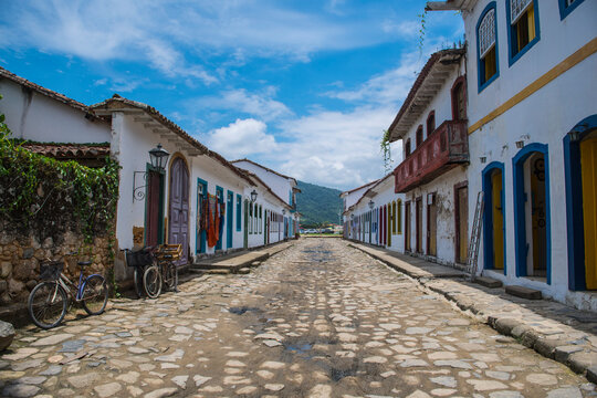 street scene in the colonial town of Paraty in Brazil