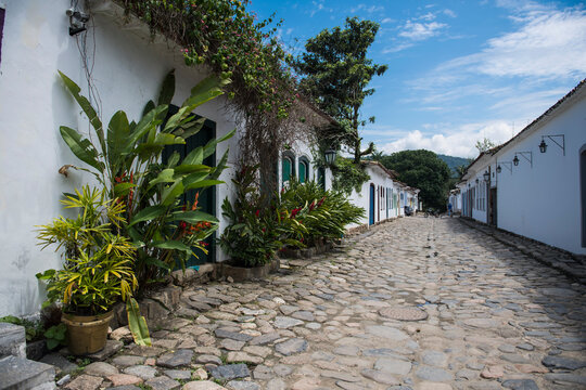 street scene in the colonial town of Paraty in Brazil