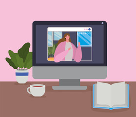 Woman avatar on computer in video chat design, Call online conference and webcam theme Vector illustration