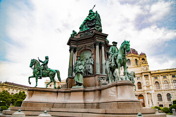 Obraz premium Empress Maria Theresia monument and Kunsthistorisches Museum at Maria-Theresien-Platz, Vienna (Wien), Austria (Osterreich). July 2019.