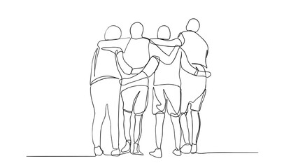 Fototapeta na wymiar A group of men and women standing together have their friendship one line drawing. Single continuous line drawing about group of men and woman from multi ethnic standing together to show their unity.