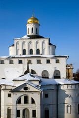 Architecture of Vladimir city, Russia. Golden Gates monument. Famous landmark.	
