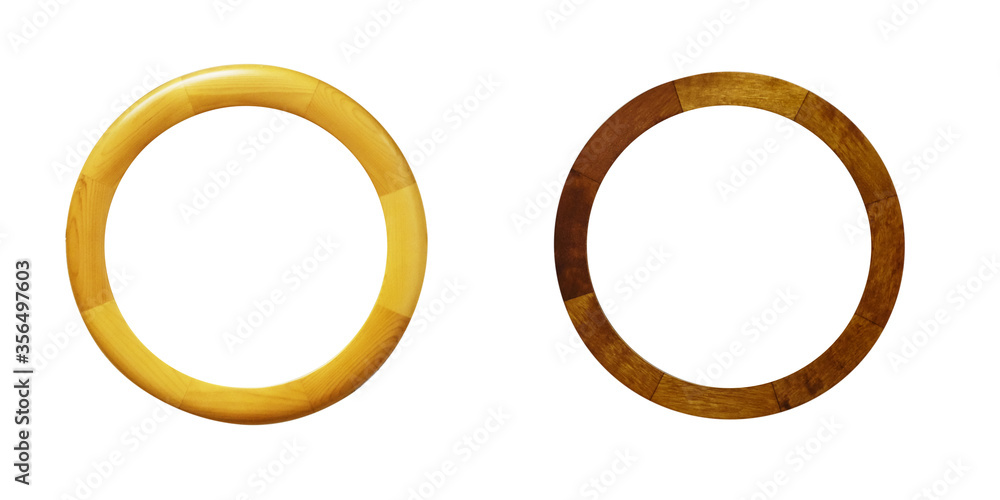 Poster set of round wooden frames isolated on white