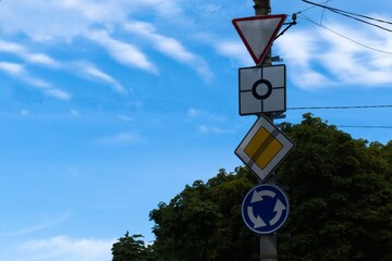 road signs on a pillar against the sky
