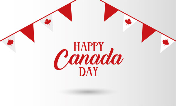 canada day celebration card with flag in garlands hanging