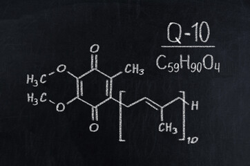 Black chalkboard with the chemical formula of coenzyme q10