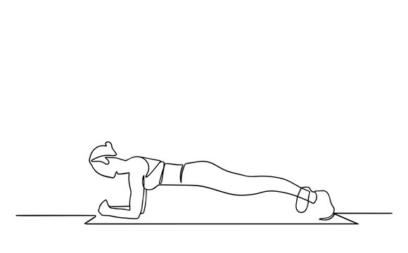 recommend clip art: Woman doing yoga pose. Continuous line. young woman in a yoga pose doing pusg-ups. Charging. One line drawing isolated vector object by hand on a white background. Vector.