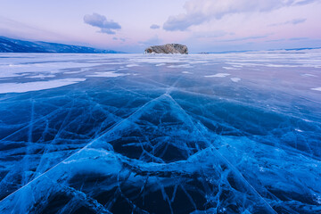 The popular sights of Lake Baikal in Russia, the stunning winter landscape.