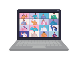People avatars on laptop in video chat conference design, Call online and webcam theme Vector illustration