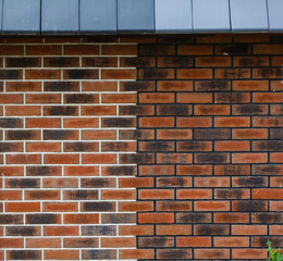 red brick wall house roof details closeup