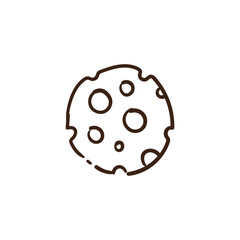 Chocolate chips cookie hand drawn illustration. Doodle icon of cookie.