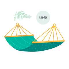  Hammock for relaxation. Flat style. Vector stock illustration. Isolated on a white background.