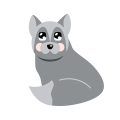 Vector illustration of a cute grey wolf. Simple, flat style.