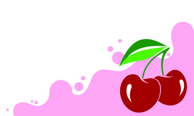 Two cherries on a branch with a leaf.