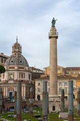 Fototapeta na wymiar Trajan's column and Ruins of Trajan's Forum, Rome, Italy