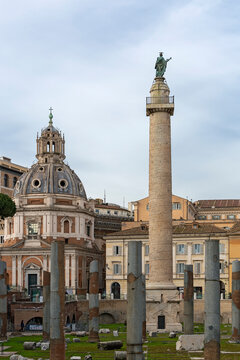 Trajan's column and Ruins of Trajan's Forum, Rome, Italy