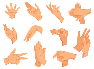 Obraz premium Set of human hands gestures. Different human finger gesture signs collection. Isolated vector illustration