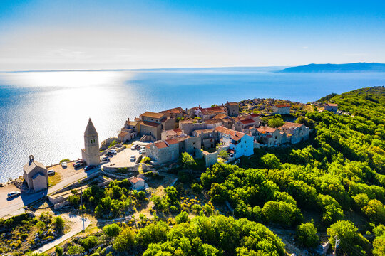 Beautiful Small Town Lubenice On Cres Island, Aerial View. Cres, Croatia