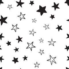 Star doodles seamless pattern. Hand drawn stars background texture.