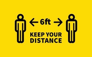 Social distancing safety measure sign. Keep your distance 6 feet away. Person standing vector icon.