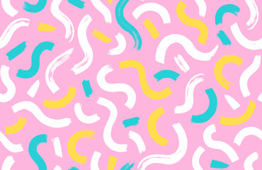 Vector hipster seamless pattern with brush stroke elements. Stylish colorful abstract background.