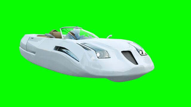 Futuristic flying car with woman. Transport of future. Isolate. 3d rendering