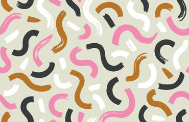 Vector hipster seamless pattern with brush stroke elements. Stylish colorful abstract background.