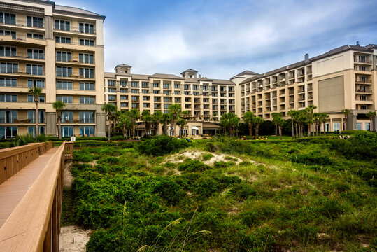 Amelia Island, Florida - August 15, 2019:  Luxury hotel that overlooks the Atlantic Ocean on Fernandina Beach, Amelia Island.
