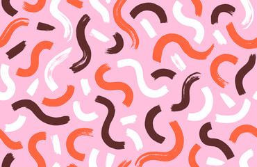 Vector hipster seamless pattern with brush stroke elements. Stylish colorful abstract background.