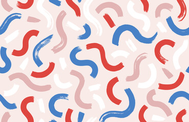 Vector hipster seamless pattern with brush stroke elements. Stylish colorful abstract background.