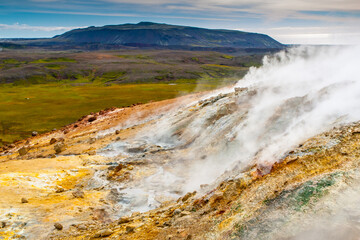 Vivid multicolored land in geothermal area Seltun near Krysuvik, Iceland