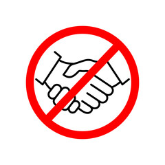No handshake line vector. Not allow handshake symbol in red circle. Vector illustration isolated