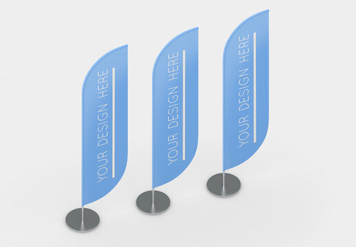 3 Isometric Advertising Flags Mockup with Editable Background