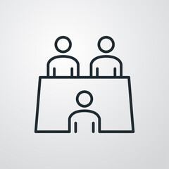 Concepto de negocios. Símbolo de trabajo en equipo. Icono plano lineal en fondo gris