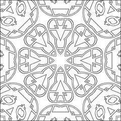 Simple geometric coloring page for kids and adults. Relax black and white ornament. Meditative drawing coloring book. Kaleidoscope template for design work.
