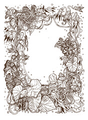 Decorative frame of bindweed ink drawing