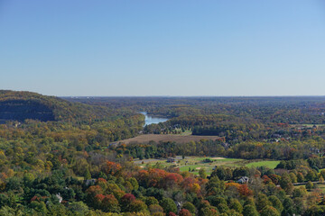 Fototapeta na wymiar Washington Crossing, PA: View of the Delaware River and Pennsylvania countryside from Bowman's Hill Tower in Washington Crossing Historic Park.