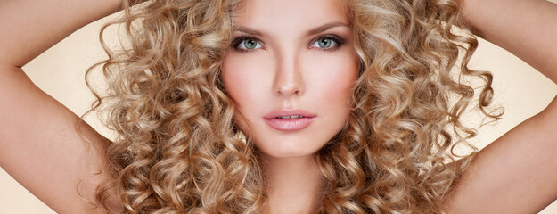 Beautiful blonde woman. Healthy Long Blond Hair. Curly Hair. Blond. Permed Hair. Afro curls. Long...