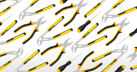 Set Of Repair And Construction Working Hand Tools, Equipment Collection Flat