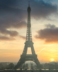 Paris France famous Eiffel Tower view during sunrise