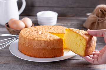 Clasic sponge cake, selective focus