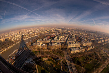 Obraz premium Paris France famous Eiffel Tower view during sunset from top of tower to city landmark