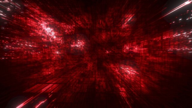 3D illustration of red futuristic abstract digital virtual reality matrix particles grid cyber space sci-fi and fantasy symmetry environment technology flyer background 